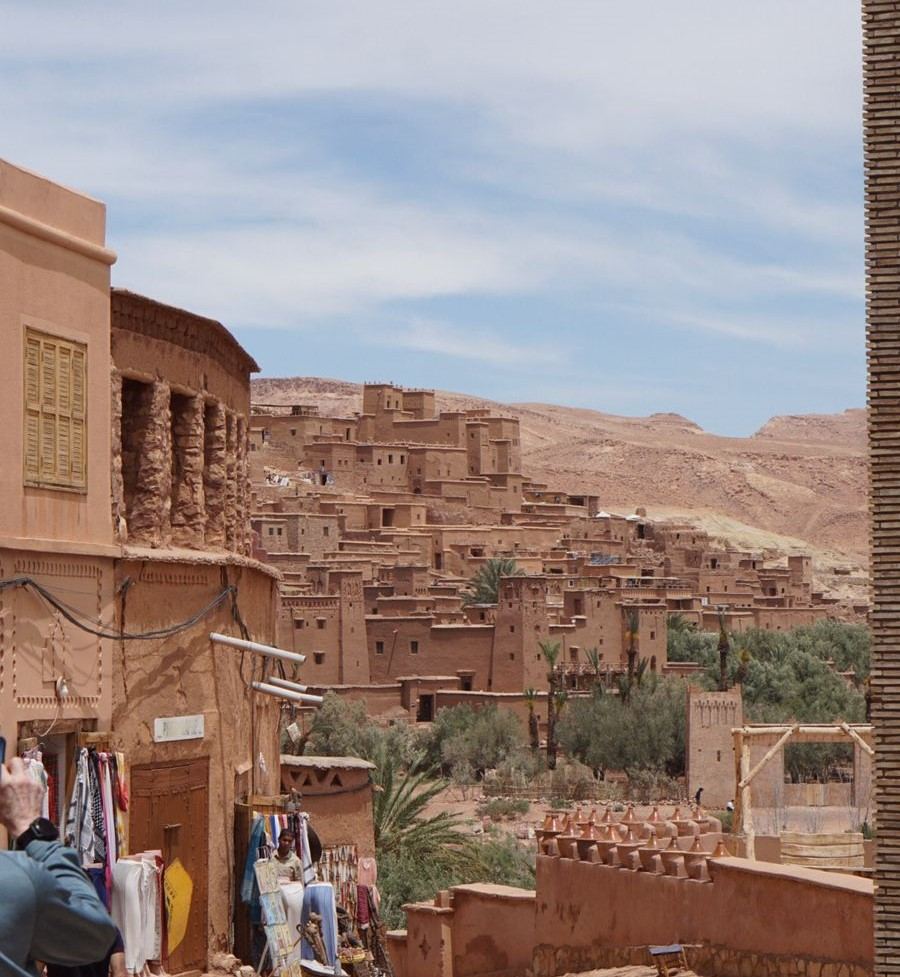 A shop-lined alley overlooking the Ait Ben Haddou kasbah